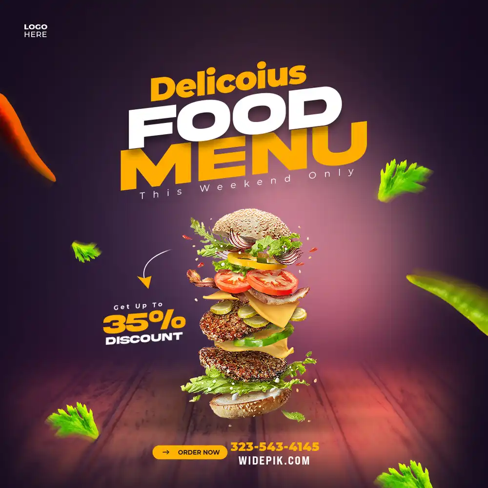 PSD template featuring a Bacon Burger for limited time restaurant offers