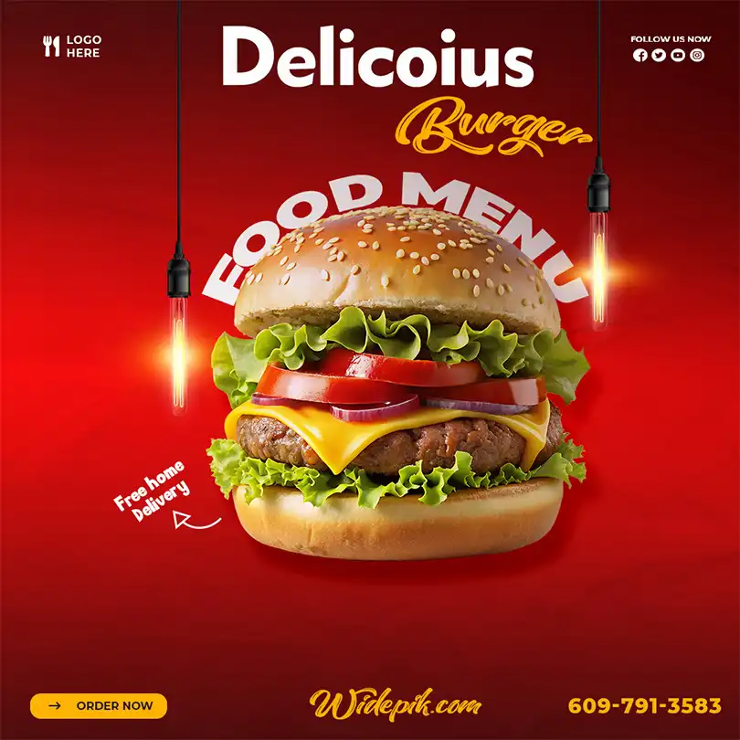 Delicious Food Banner Poster for Restaurant and Cafe Promotions