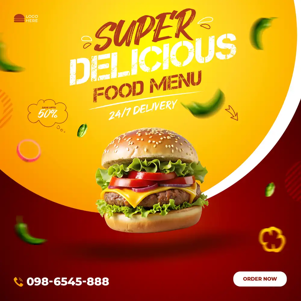 PSD template featuring a Classic Cheese Burger for menu promotion and limited time offers