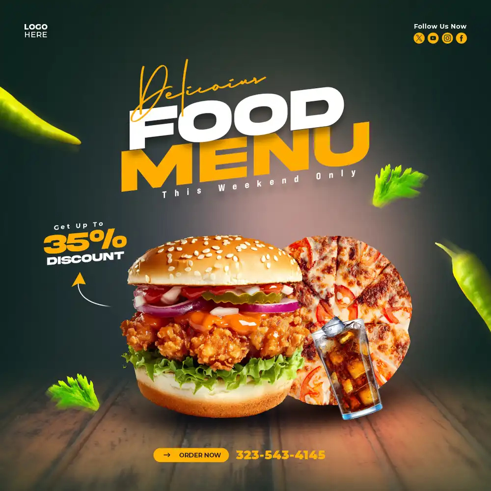 PSD template featuring a Spicy Burger for hot offers and promotions