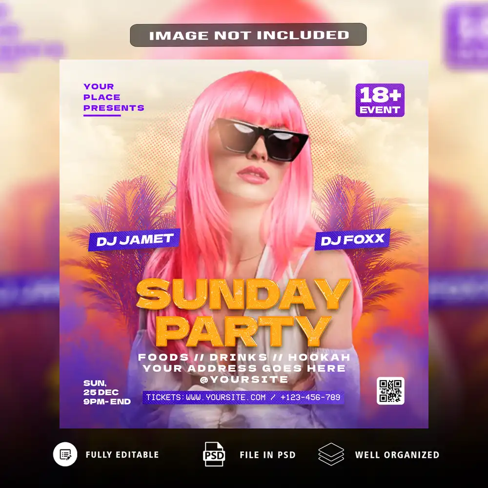 Sunday party flyer PSD with modern weekend event design
