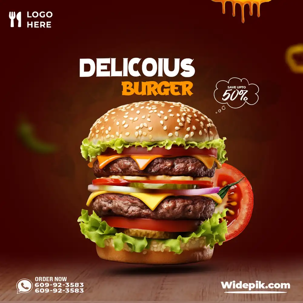Crunchy Fast Food Banner Poster Featuring Burgers, Pizzas & Snacks