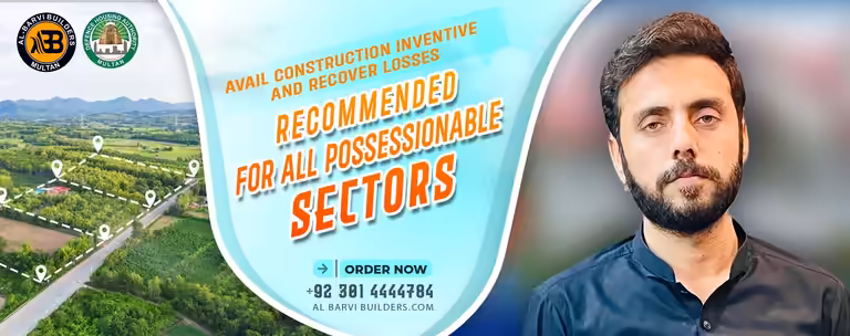Al Barvi Builders Possessionable Sectors PSD template featuring land construction map and property layout