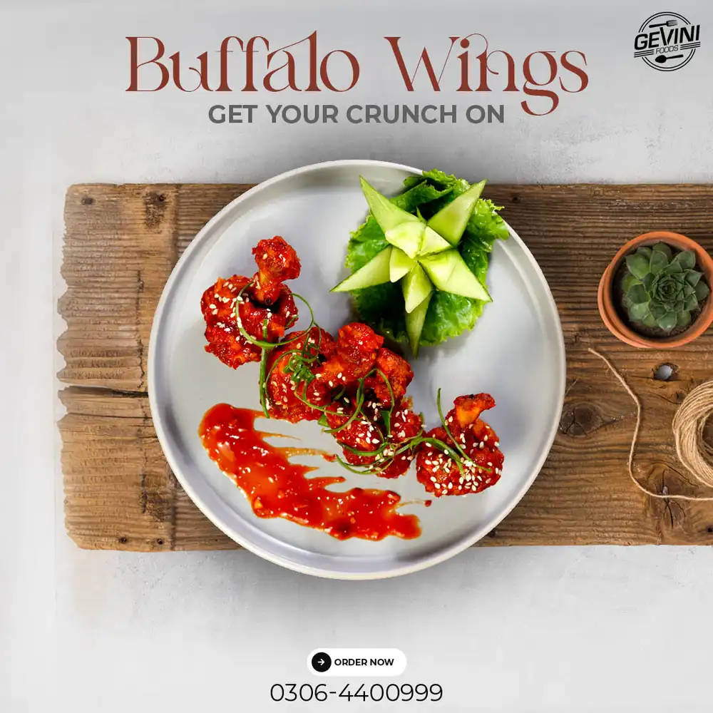 Buffalo hot wings food PSD poster template with spicy crispy chicken wings