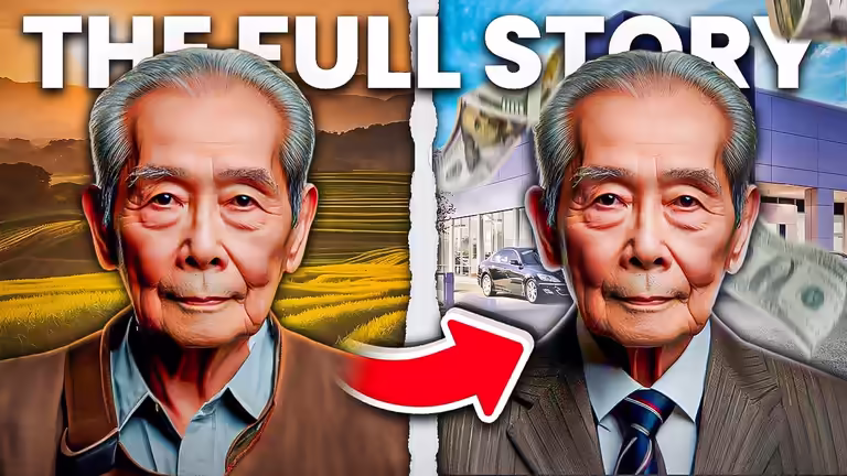 Business Success Story PSD showing a before and after transformation of an entrepreneur for a YouTube documentary.