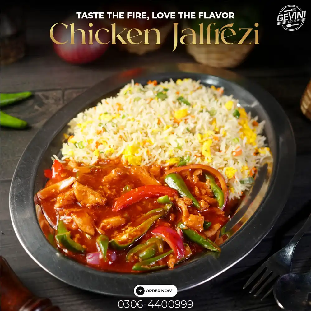 Chicken Jalfrezi food PSD poster template with spicy Indian chicken dish design