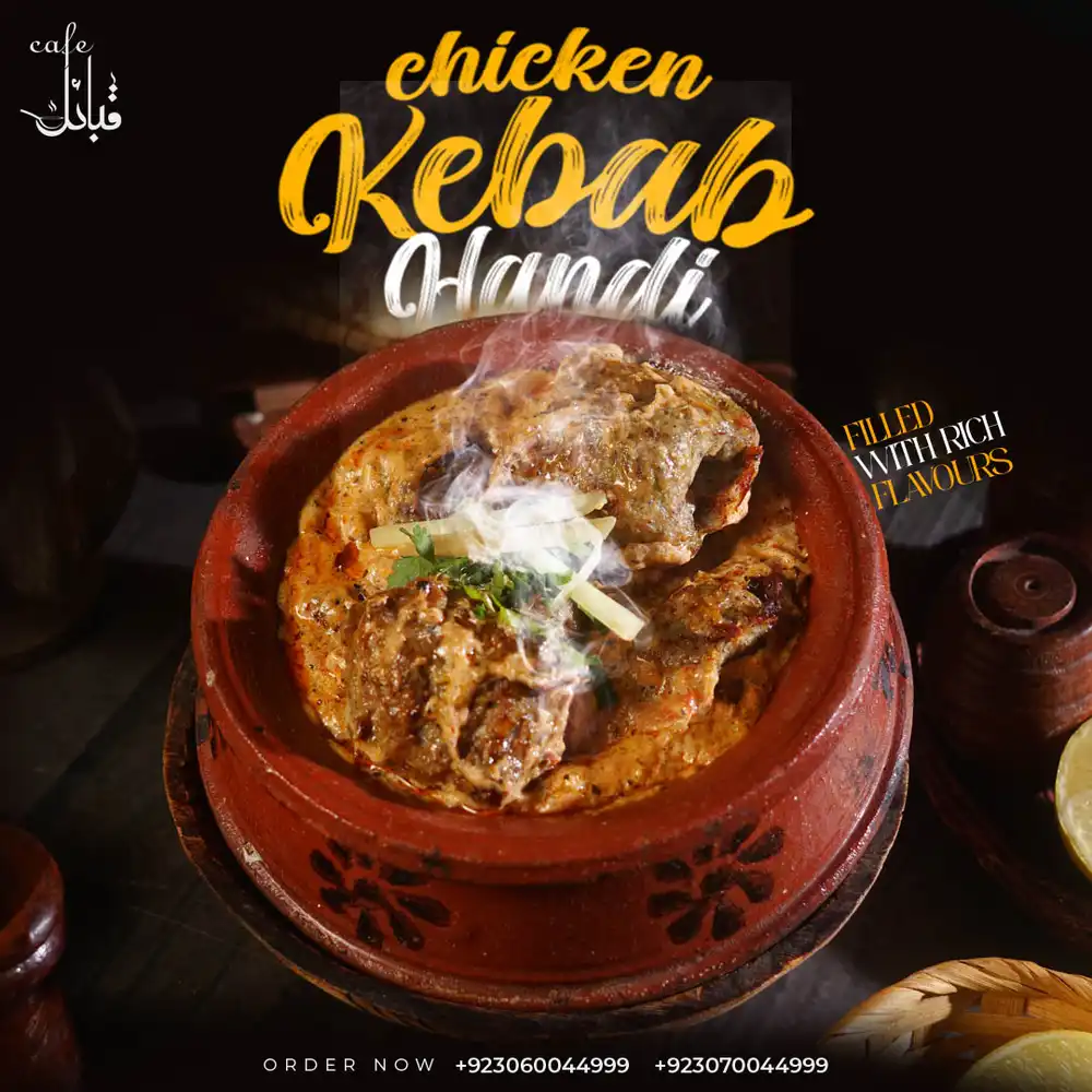 Chicken Kebab food PSD poster template with grilled spicy chicken skewers design