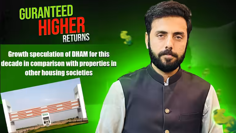 DHAM Growth Speculation PSD template featuring guaranteed higher returns banner and real estate project design
