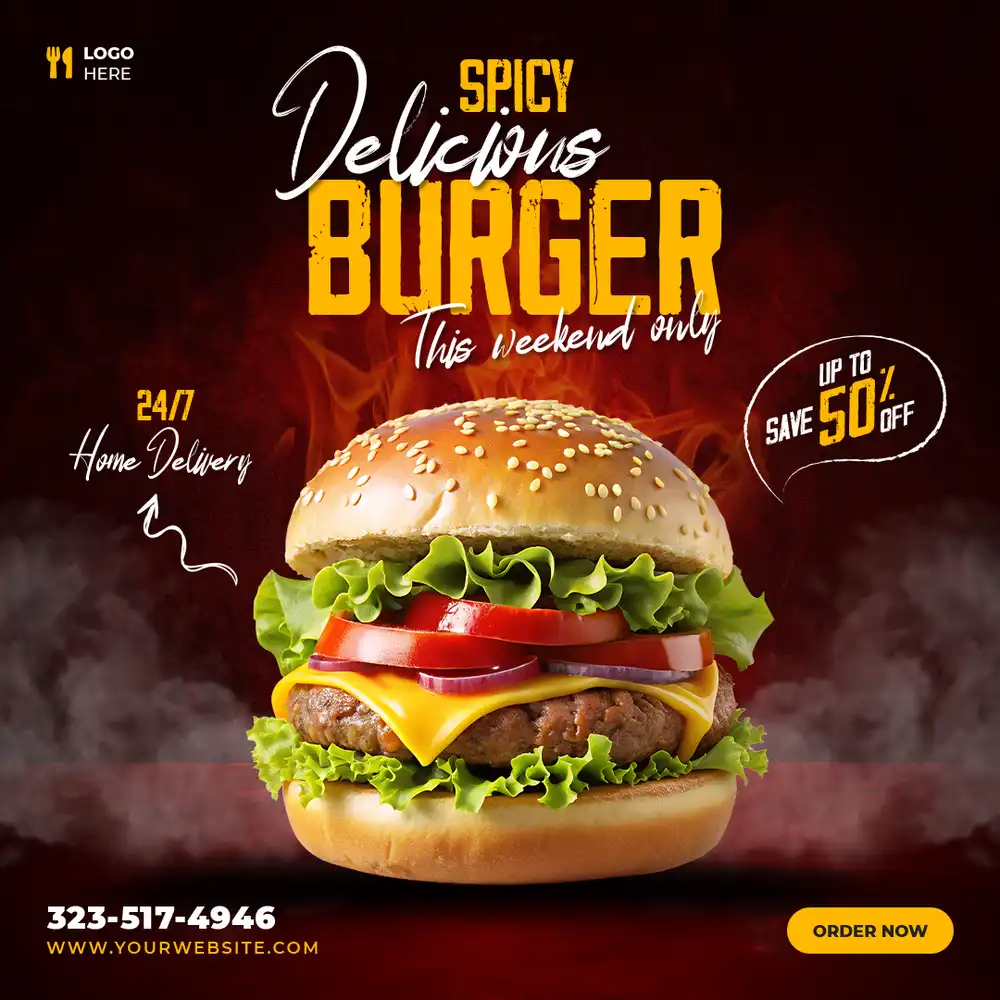 PSD template featuring a Mexican Burger for menu promotions