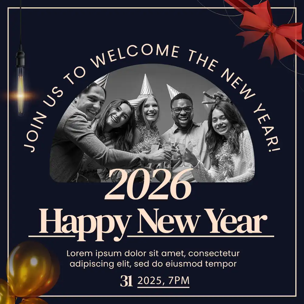 Happy New Year 2026 PSD Template - Editable Flyer Design