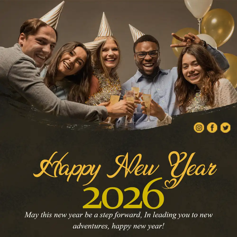 Happy New Year 2026 PSD Template - Editable Social Media & Flyer Design