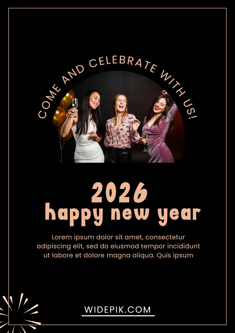 Happy New Year Greeting 2026 PSD template with festive designs for Lunar New Year, parties, and celebration posts
