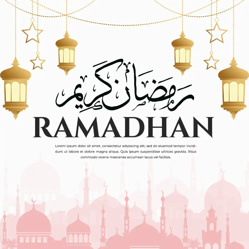 Luxury Ramadan Mubarak social media post template featuring a pink and gold Islamic design theme
