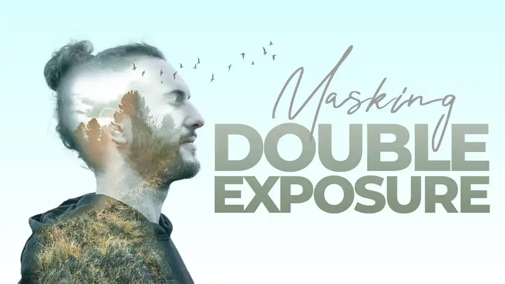 Masking double exposure YouTube thumbnail PSD featuring human portrait with green overlay