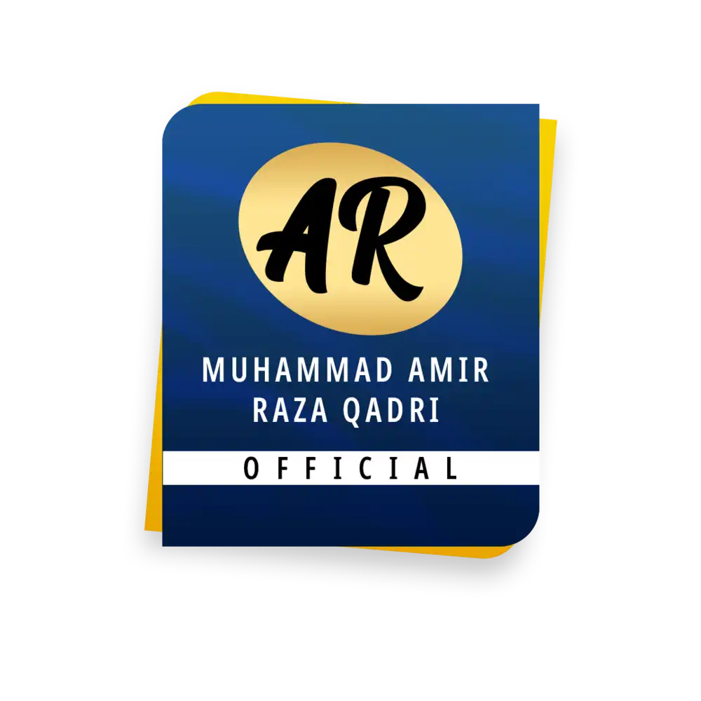 Muhammad Amir Raza Qadri official blue and gold logo design PSD for Islamic YouTube channel branding.