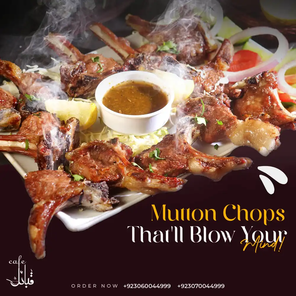 Mutton Chops food PSD poster template with grilled mutton chops and cooking design