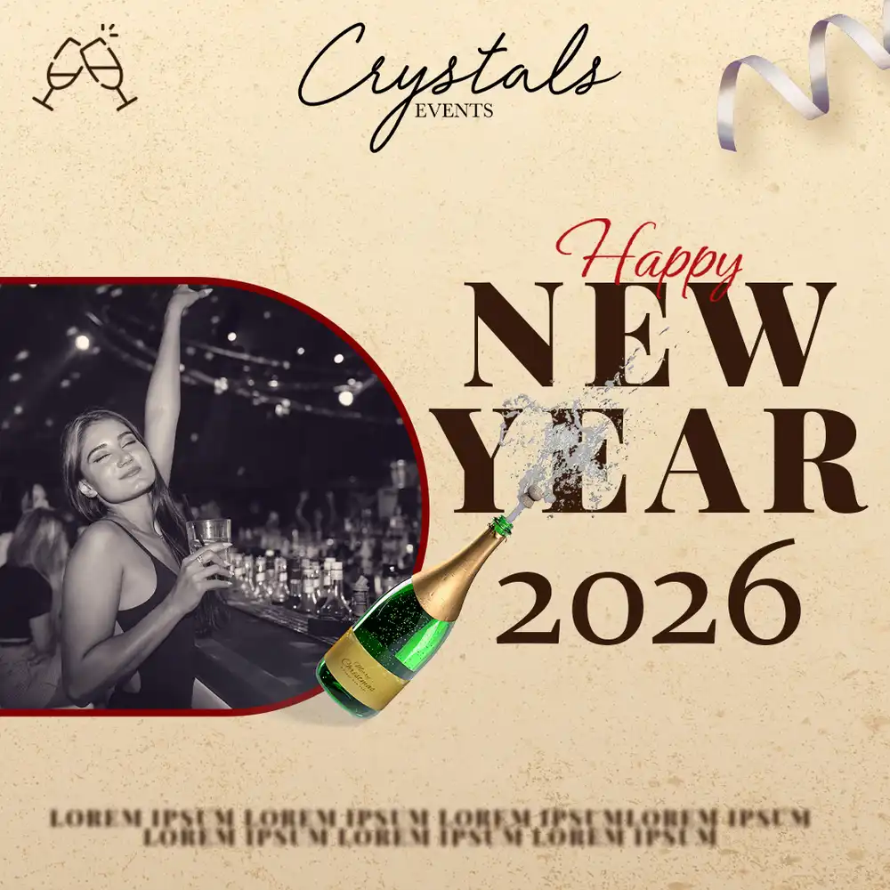 New Year’s Eve 2026 party PSD poster template with countdown celebration design