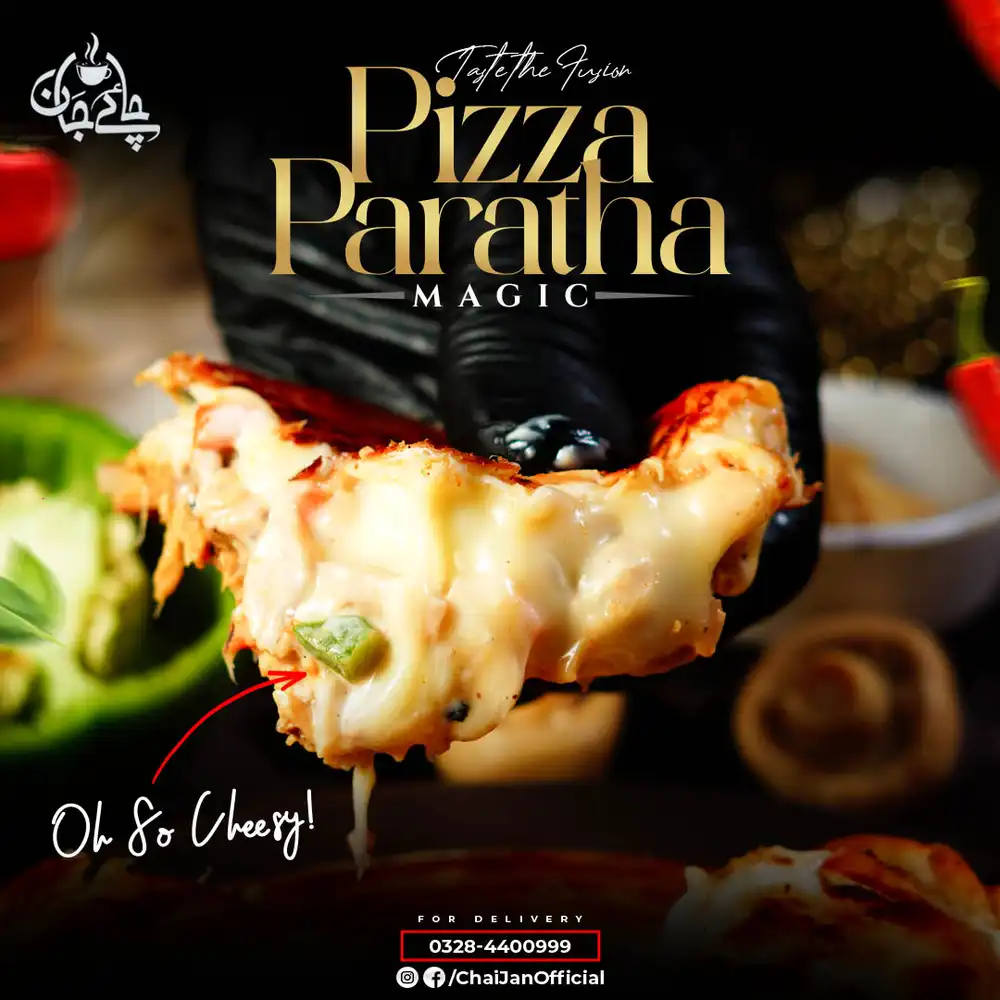 Pizza Paratha food PSD poster template with cheesy and crispy snack design