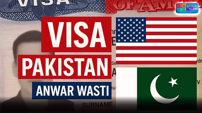 Visa Application Guide PSD showing Pakistan and USA flags with Anwar Wasti for immigration and travel YouTube videos.