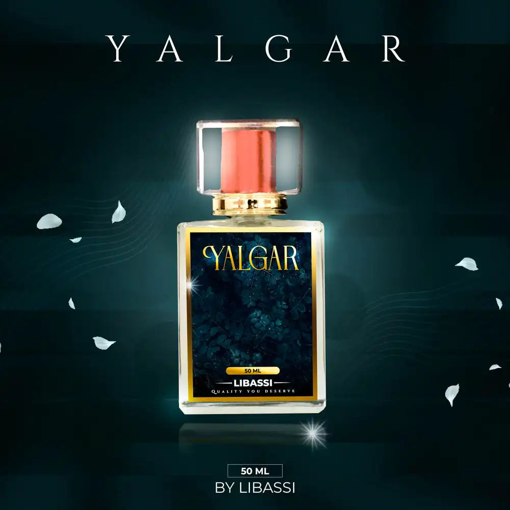 Yalgar perfume PSD mockup with luxury bottle, editable for branding and marketing.
