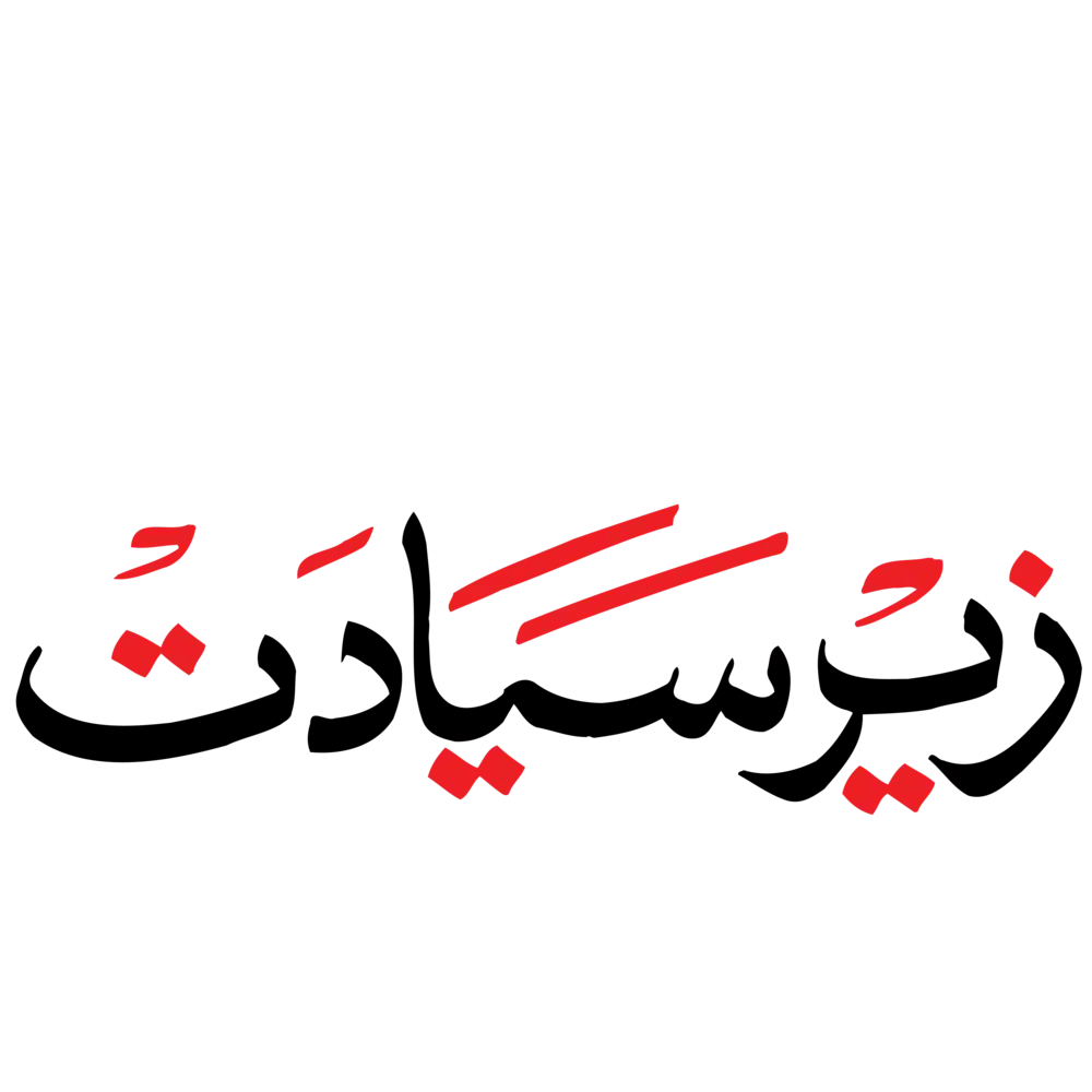 Zer-e-Siyadat Urdu calligraphy text in bold black and red vector design, ideal for political or official meeting banners.